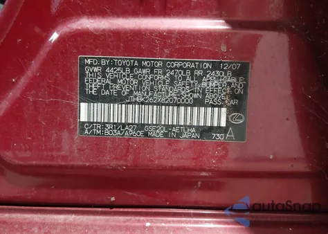 2008 Lexus Is 250 from USA, damaged, VIN JTHBK262X82070000